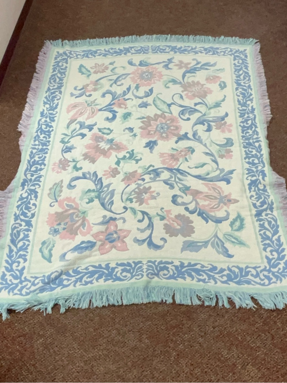 Floral Pink and Blue Vintage Throw Blanket-1990s